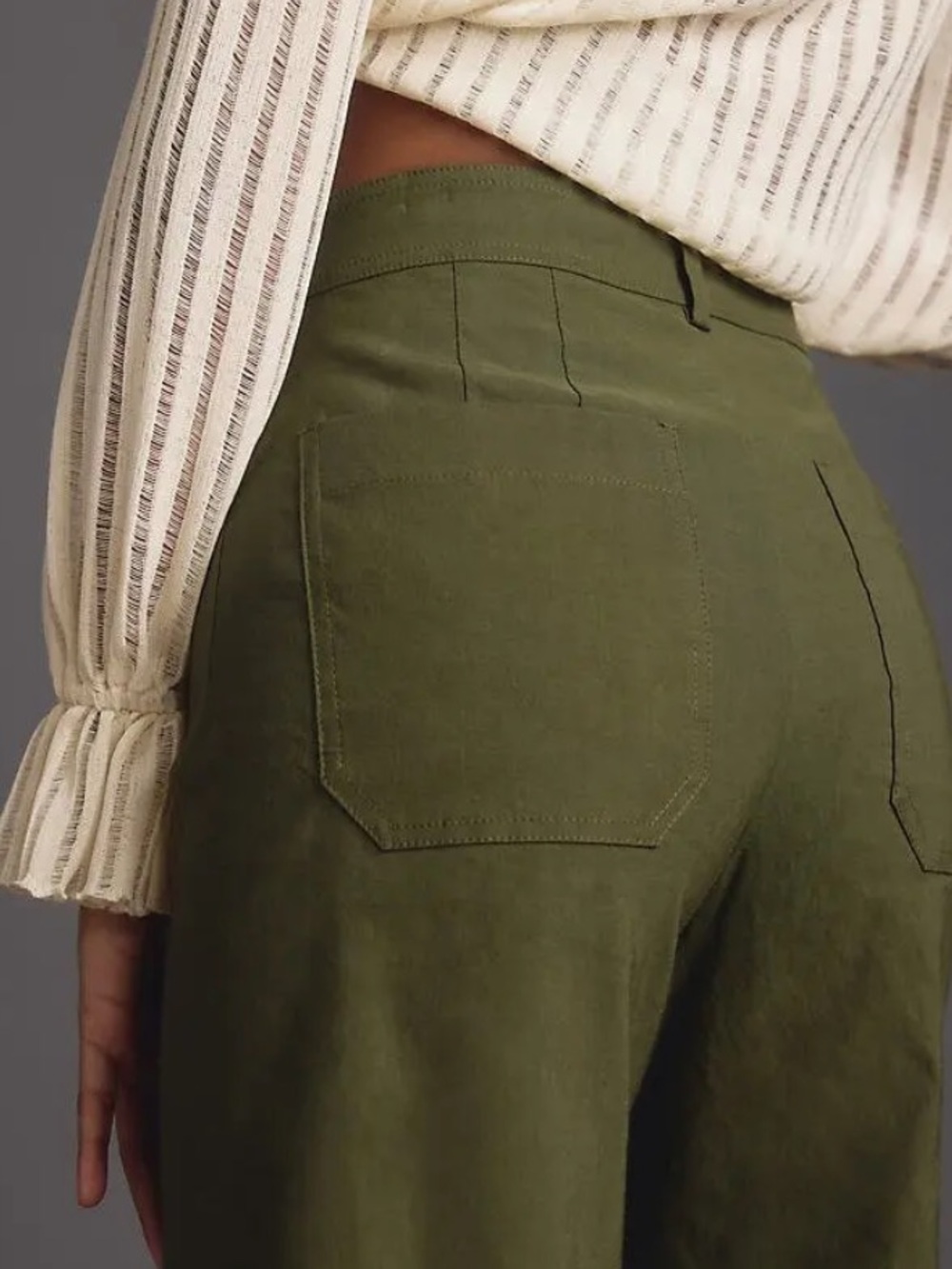 Maeve Anthropologie Ettie High-Rise Crop Wide-Leg Pants Green Size 34 Linen Boho - Picture 11 of 11
